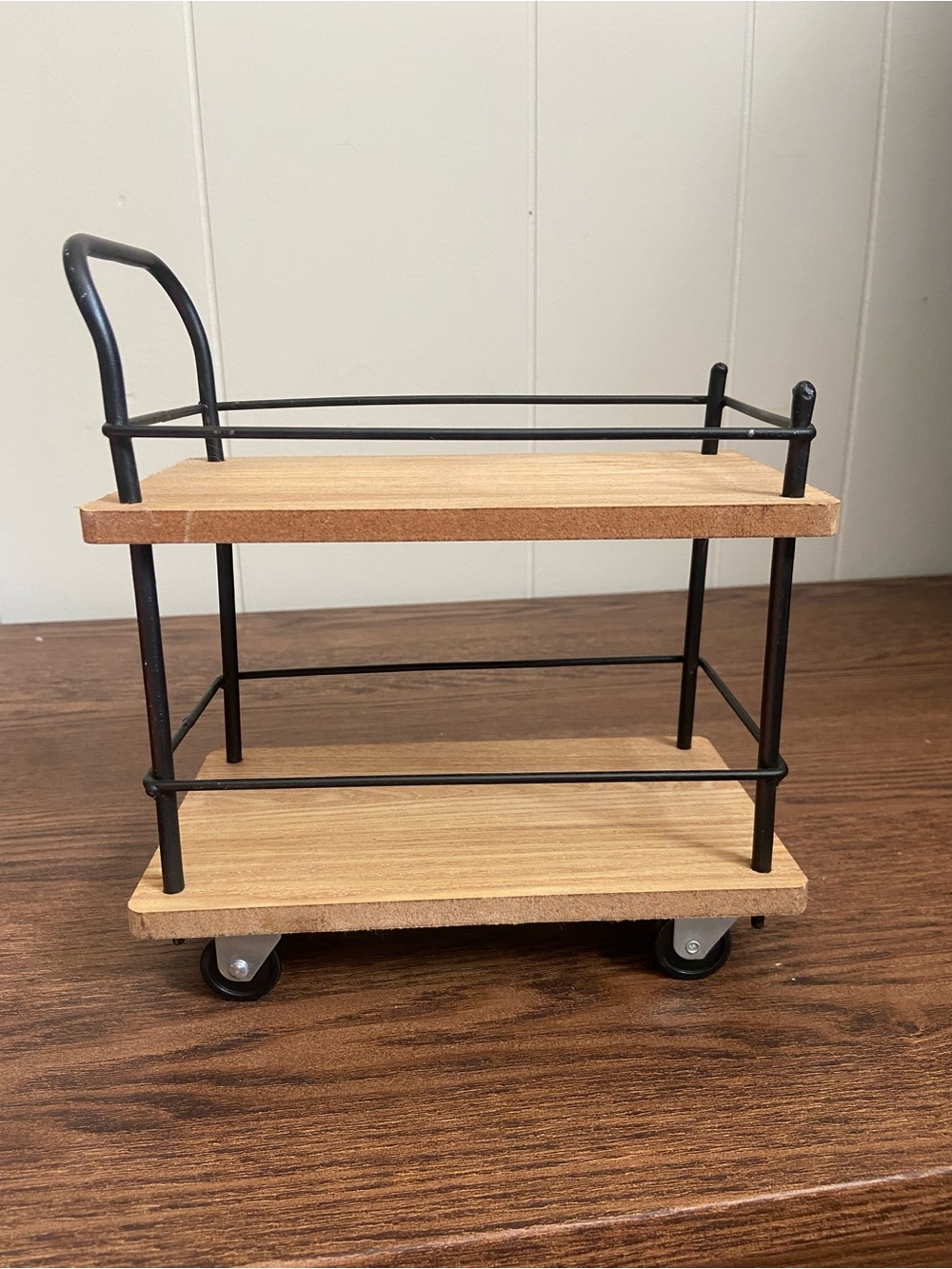 Two-Tier table-top Wooden Utility Cart with Black Metal Frame